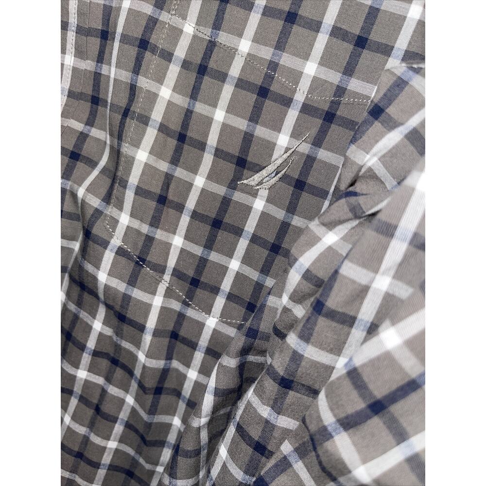 Nautica Men's Medium Orange Blue Plaid Long Sleeve Cotton Button Front Shirt - Picture 3 of 3
